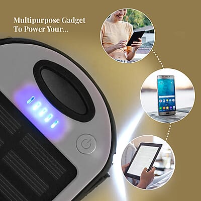 Homesmart White Carabiner Solar 5000 mAh Battery Charger with USB & Emergency LED Flash Light