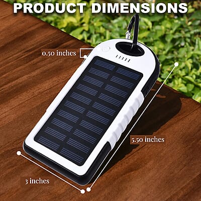 Homesmart White Carabiner Solar 5000 mAh Battery Charger with USB & Emergency LED Flash Light