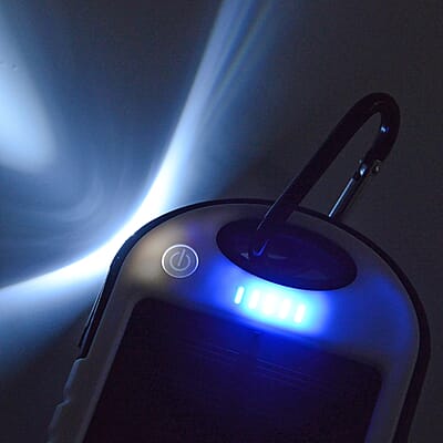 Homesmart White Carabiner Solar 5000 mAh Battery Charger with USB & Emergency LED Flash Light
