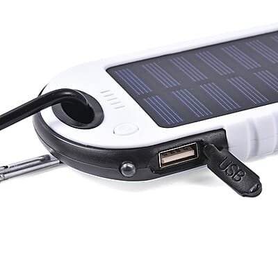 Homesmart White Carabiner Solar 5000 mAh Battery Charger with USB & Emergency LED Flash Light