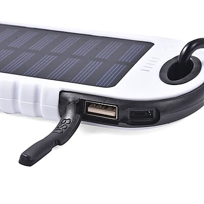 Homesmart White Carabiner Solar 5000 mAh Battery Charger with USB & Emergency LED Flash Light