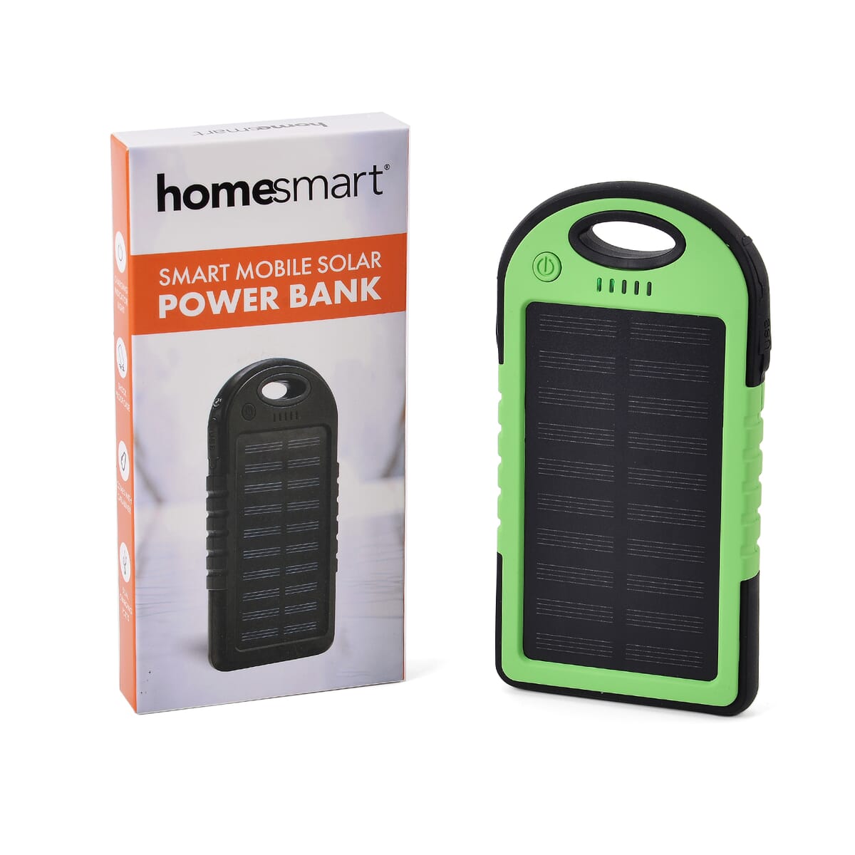 Homesmart Lime Green Carabiner Solar 5000 mAh Battery Charger with USB & Emergency LED Torch image number 0