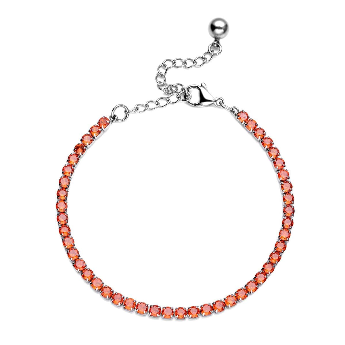 Simulated Orange Diamond Tennis Bracelet in Stainless Steel, Birthday Gifts For Women (6.50-8.50In) image number 0