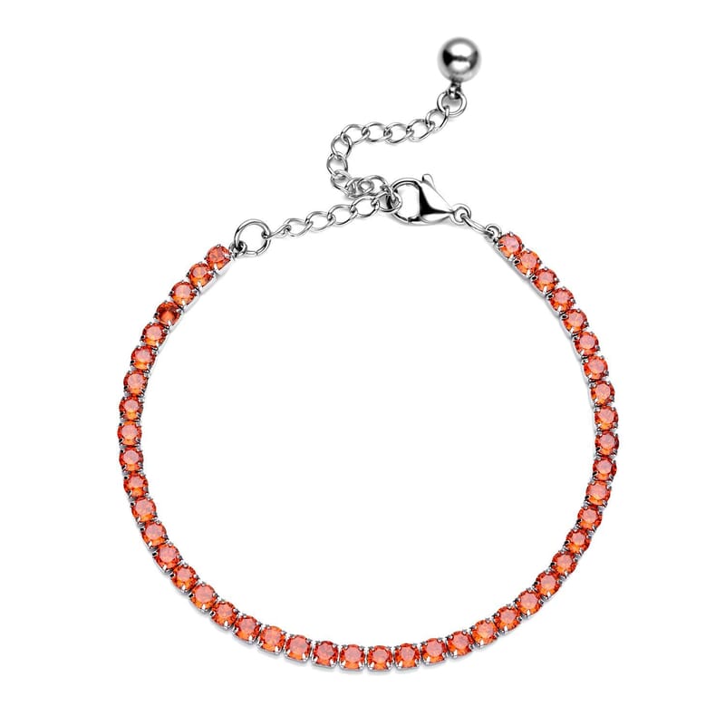 Simulated Orange Diamond Tennis Bracelet in Stainless Steel, Birthday Gifts For Women (6.50-8.50In)