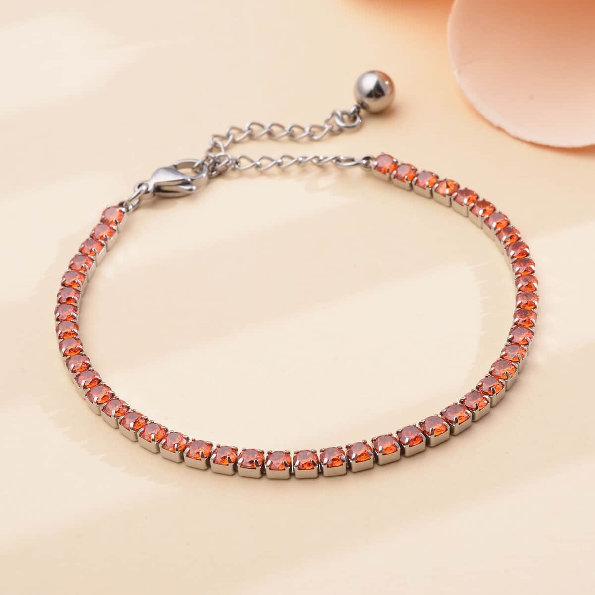 Simulated Orange Diamond Tennis Bracelet in Stainless Steel, Birthday Gifts For Women (6.50-8.50In) image number 1