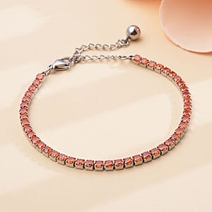 Simulated Orange Diamond Tennis Bracelet in Stainless Steel, Birthday Gifts For Women (6.50-8.50In)