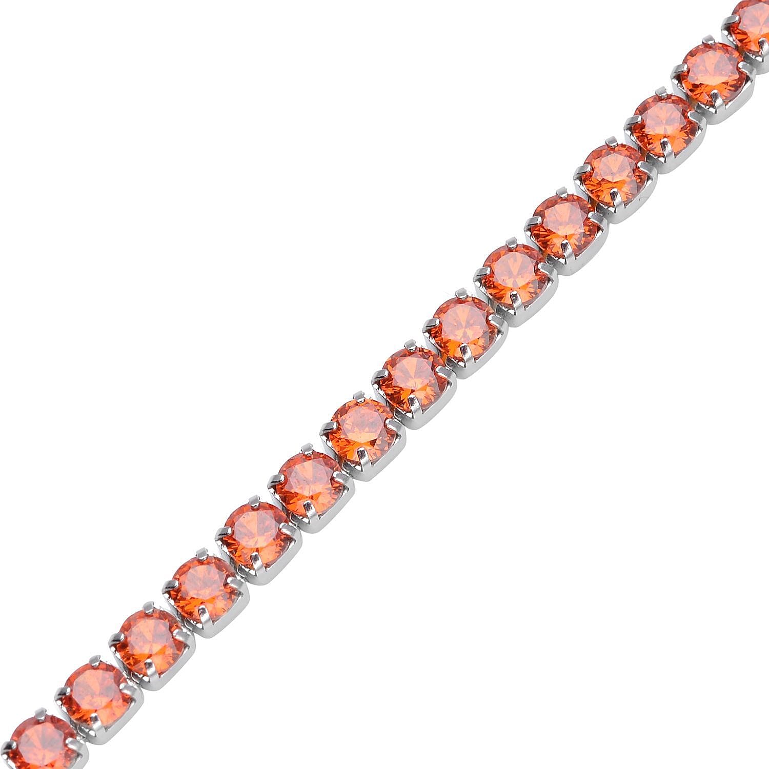 Simulated Orange Diamond Tennis Bracelet in Stainless Steel, Birthday Gifts For Women (6.50-8.50In)