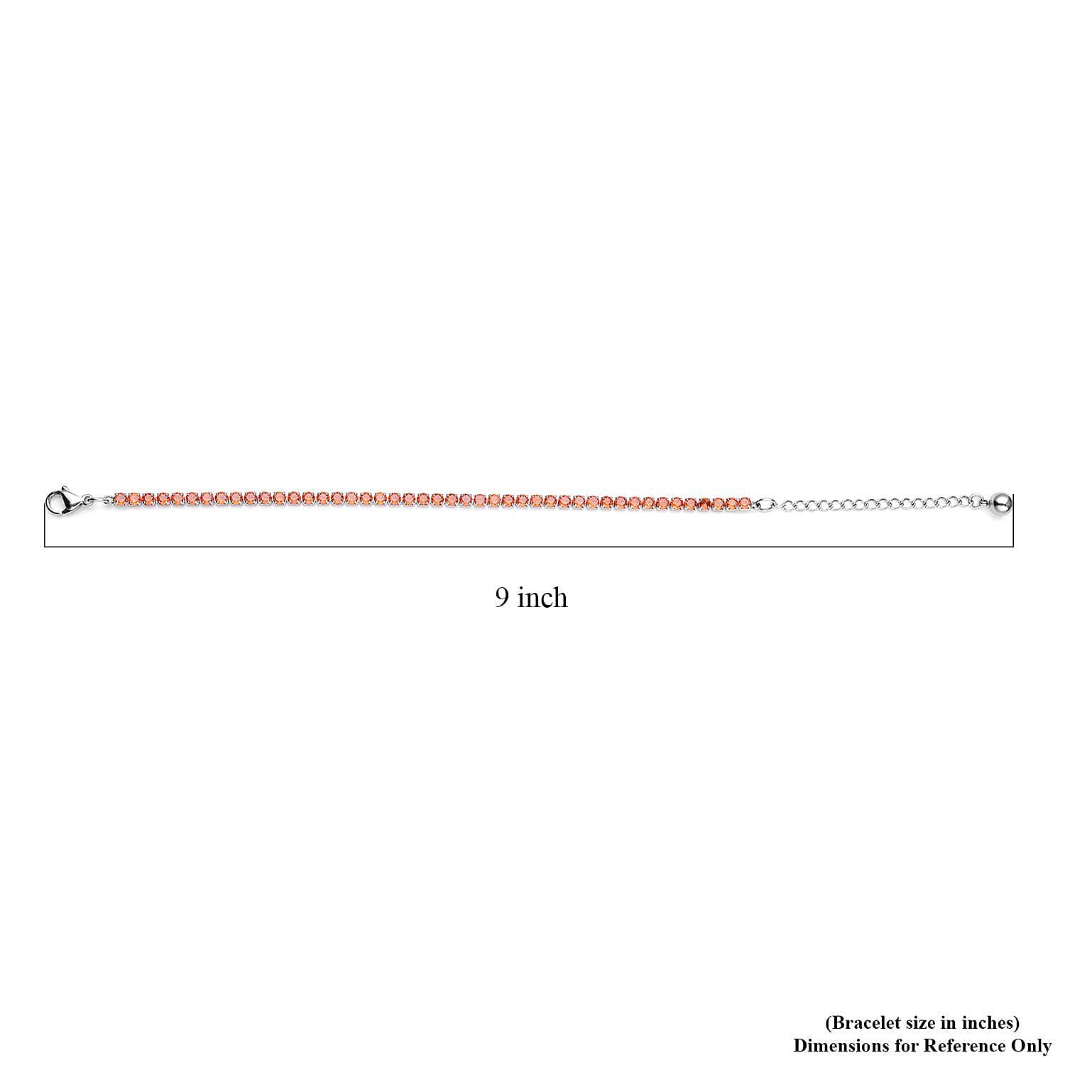 Simulated Orange Diamond Tennis Bracelet in Stainless Steel, Birthday Gifts For Women (6.50-8.50In)