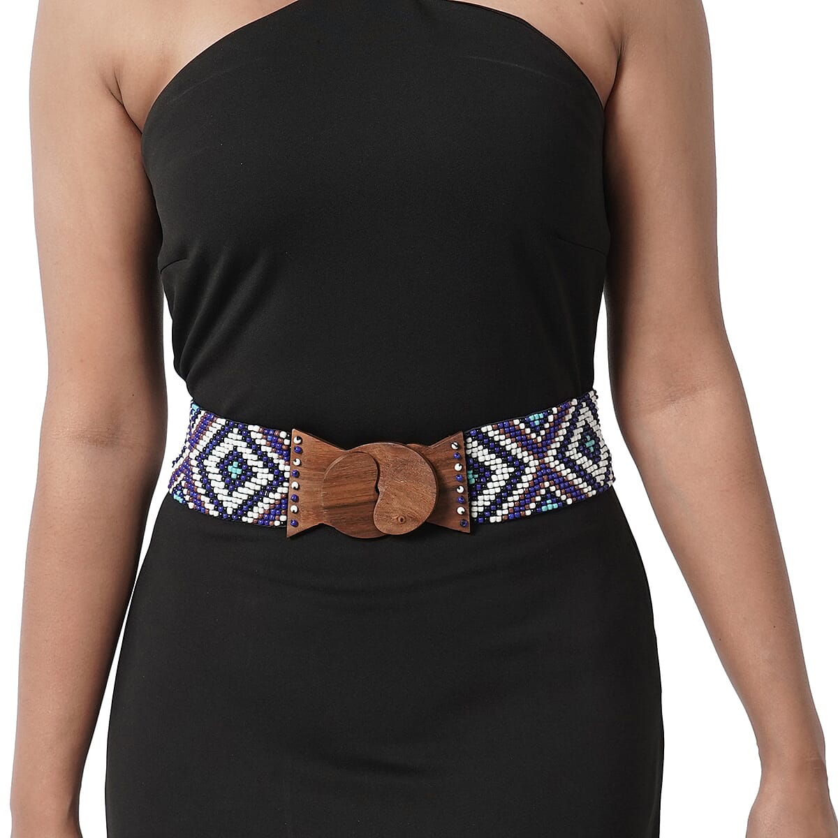 Bohemian eaded Multicolor Waist Belt with Wooden Buckle Buy Handcrafted Multi Color Diamond Pattern Seed Beaded  main image 2