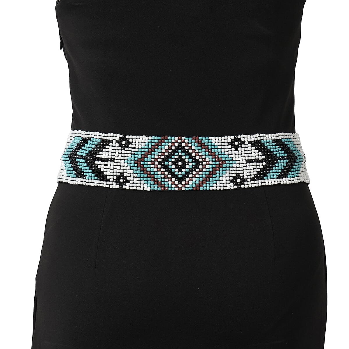Beaded Diamond-Pattern Stretch Belt with Wooden Buckle Stretch Beaded Belt - Etsy main image 3