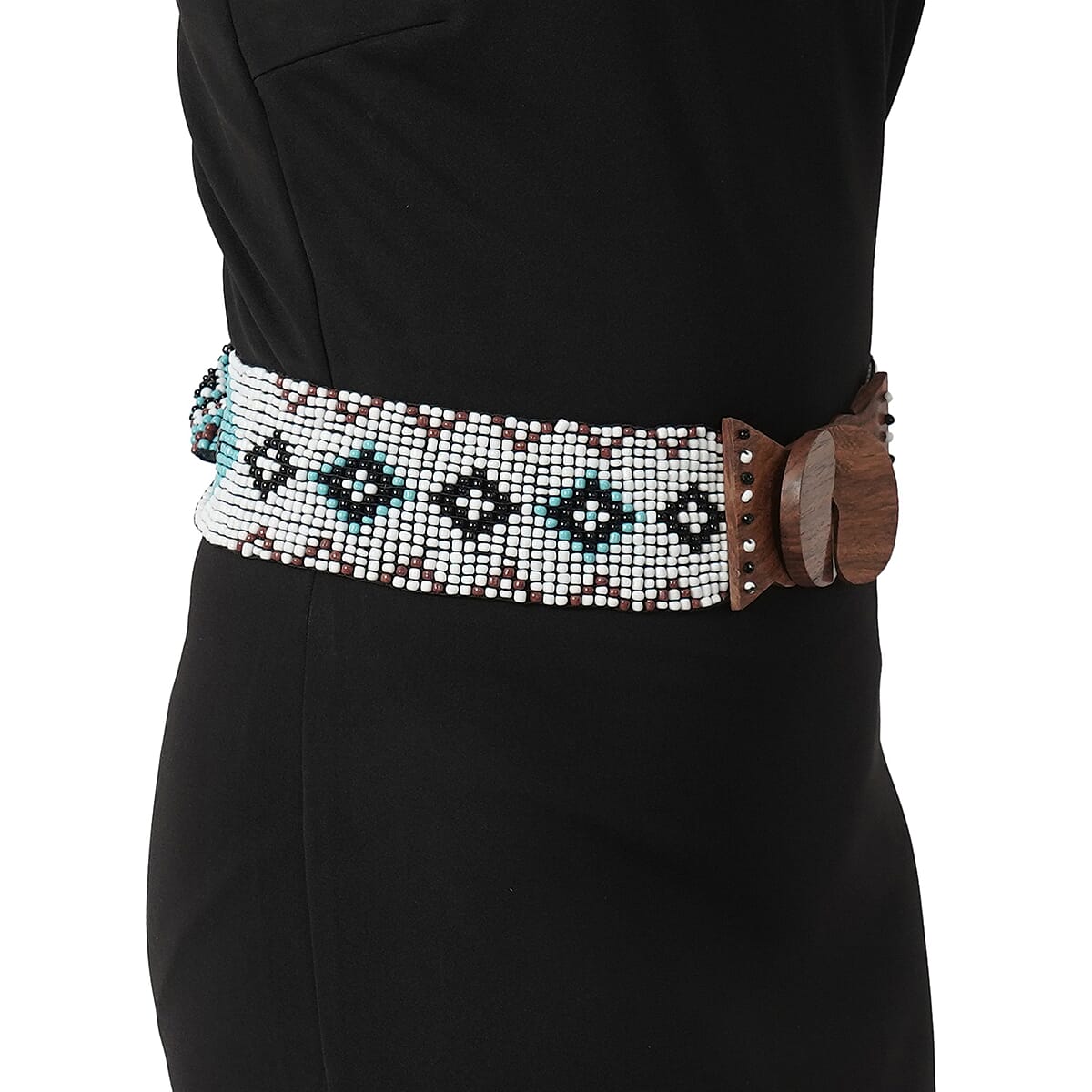Beaded Diamond-Pattern Stretch Belt with Wooden Buckle Stretch Beaded Belt - Etsy main image 4