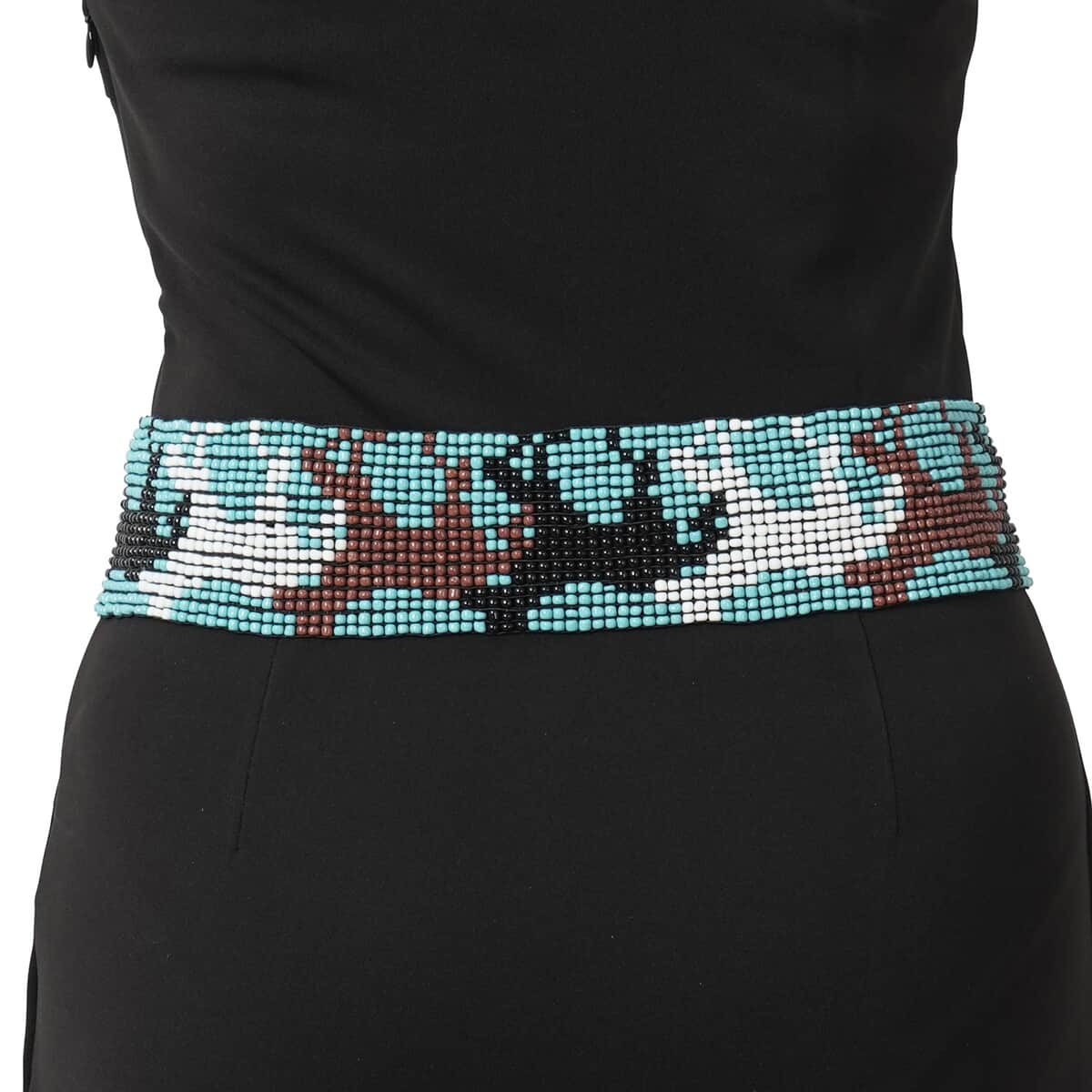 Handcrafted Multi Color Horse Pattern Seed Beaded Stretchable Belt with Wooden Buckle (Stretchable) image number 5