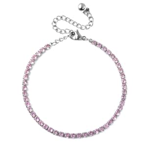 Simulated Pink Diamond Tennis Bracelet in Stainless Steel (6.50-8.50In)