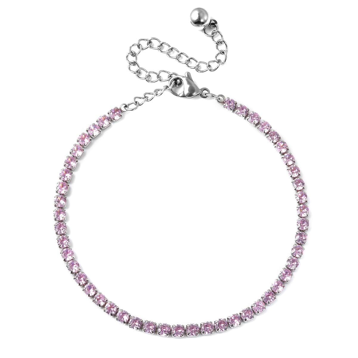 Simulated Pink Diamond Tennis Bracelet in Stainless Steel (6.50-8.50In) image number 0