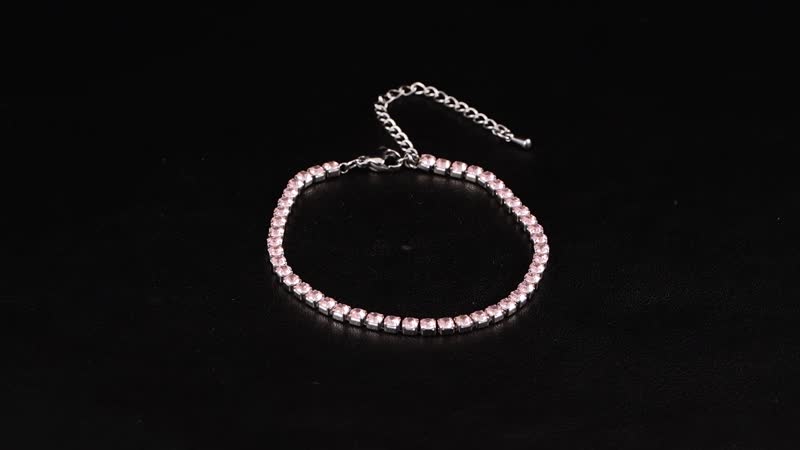 Simulated Pink Diamond Tennis Bracelet in Stainless Steel (7.00 In)