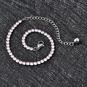 Simulated Pink Diamond Tennis Bracelet in Stainless Steel (6.50-8.50In)