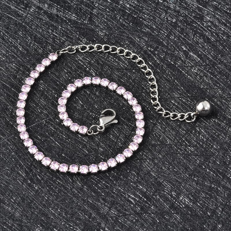 Simulated Pink Diamond Tennis Bracelet in Stainless Steel (6.50-8.50In)