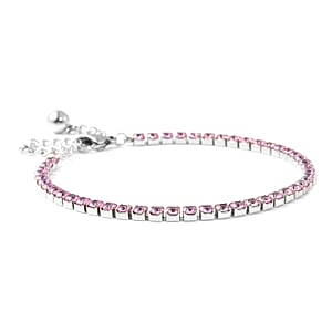 Simulated Pink Diamond Tennis Bracelet in Stainless Steel (6.50-8.50In)
