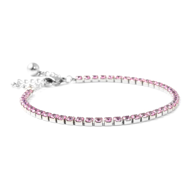 Simulated Pink Diamond Tennis Bracelet in Stainless Steel (6.50-8.50In)