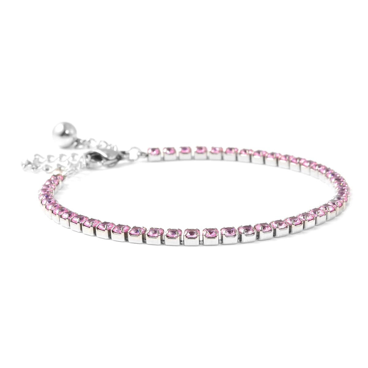 Simulated Pink Diamond Tennis Bracelet in Stainless Steel (6.50-8.50In) image number 2