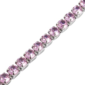 Simulated Pink Diamond Tennis Bracelet in Stainless Steel (6.50-8.50In)
