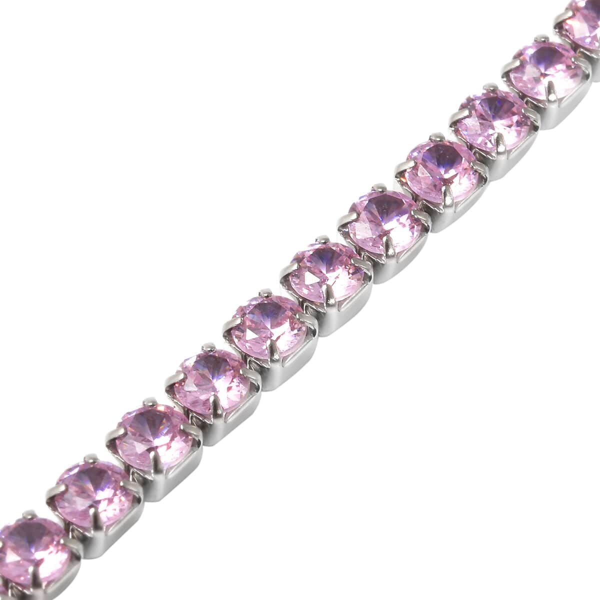 Simulated Pink Diamond Tennis Bracelet in Stainless Steel (6.50-8.50In) image number 3
