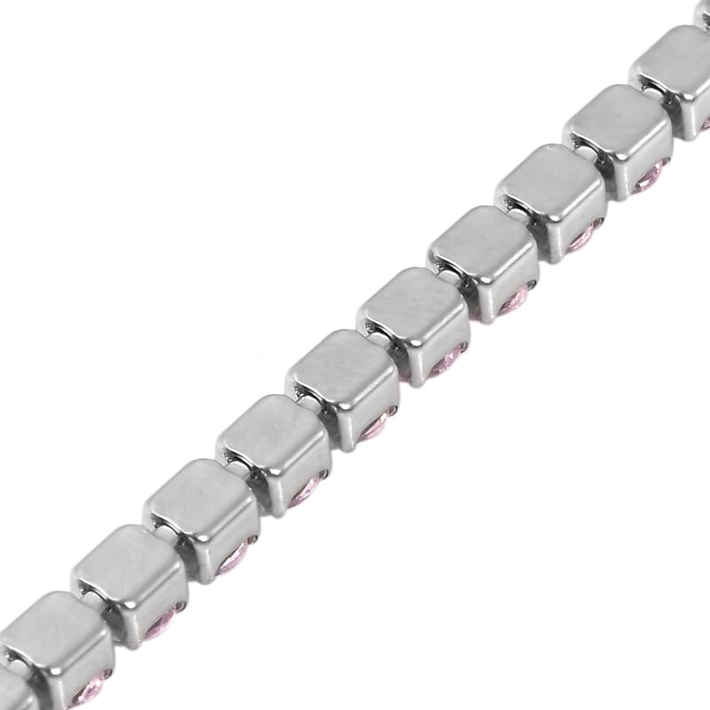 Simulated Pink Diamond Tennis Bracelet in Stainless Steel (6.50-8.50In)
