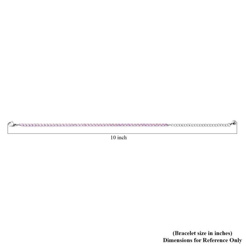 Simulated Pink Diamond Tennis Bracelet in Stainless Steel (6.50-8.50In)