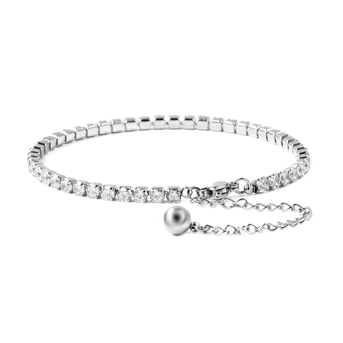 Simulated Diamond Tennis Bracelet in Stainless Steel (7.0-9.50In) 1.20 ctw image number 4