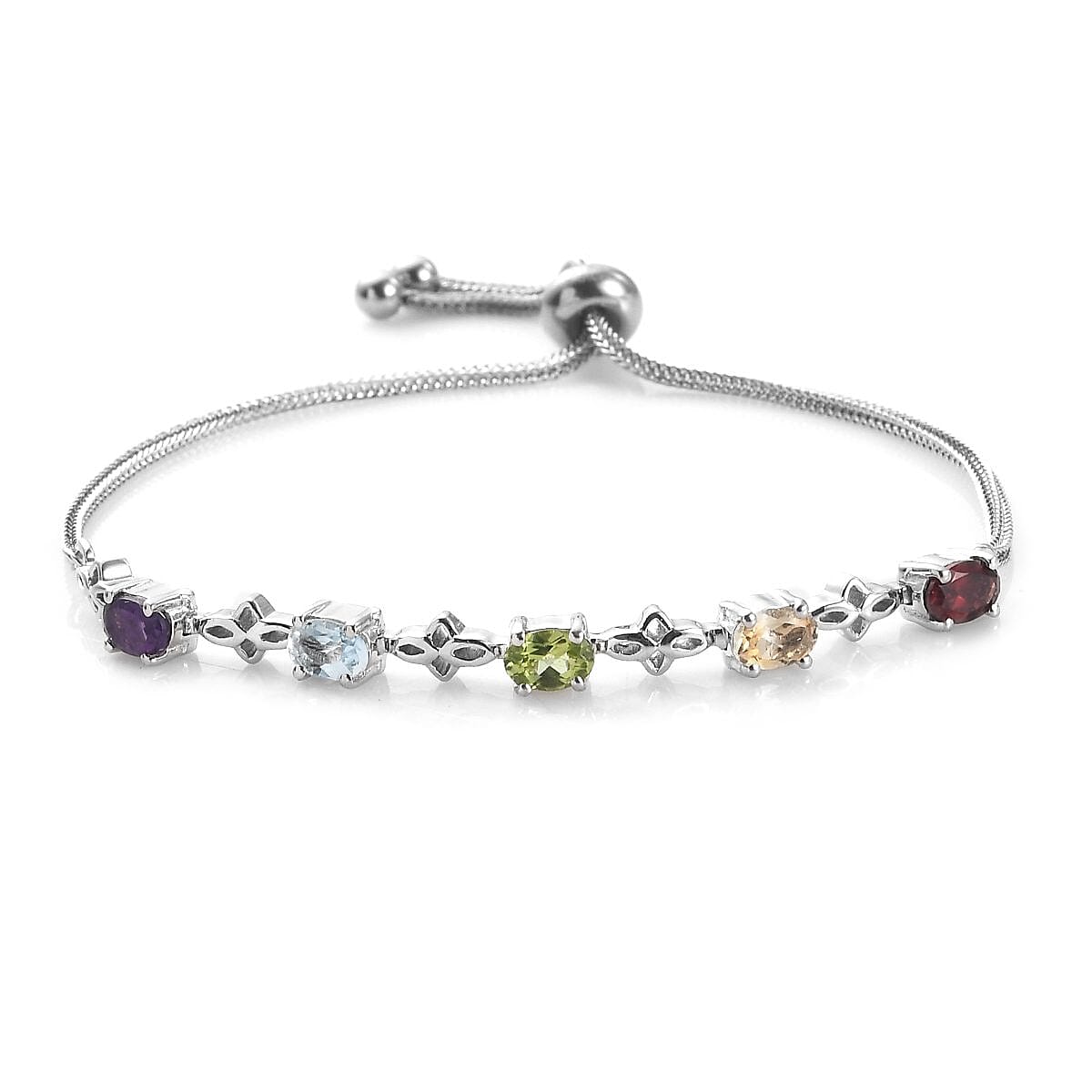 Karis Multi Gemstone Bolo Bracelet in Platinum Bond and Stainless Steel 2.15 ctw image number 0