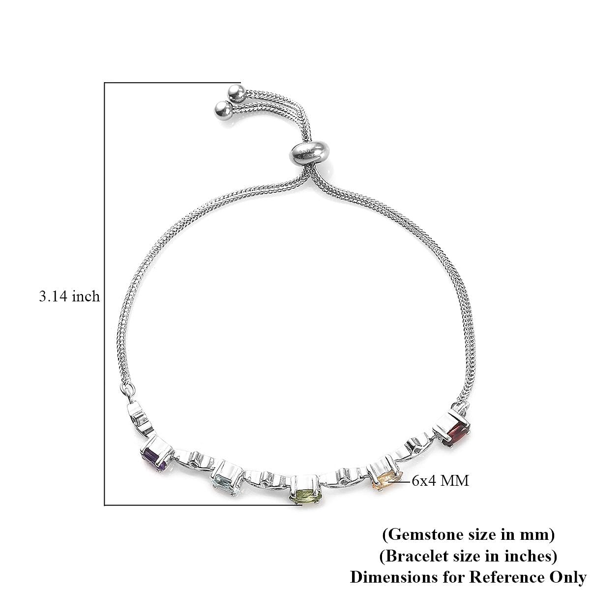 Karis Multi Gemstone Bolo Bracelet in Platinum Bond and Stainless Steel 2.15 ctw