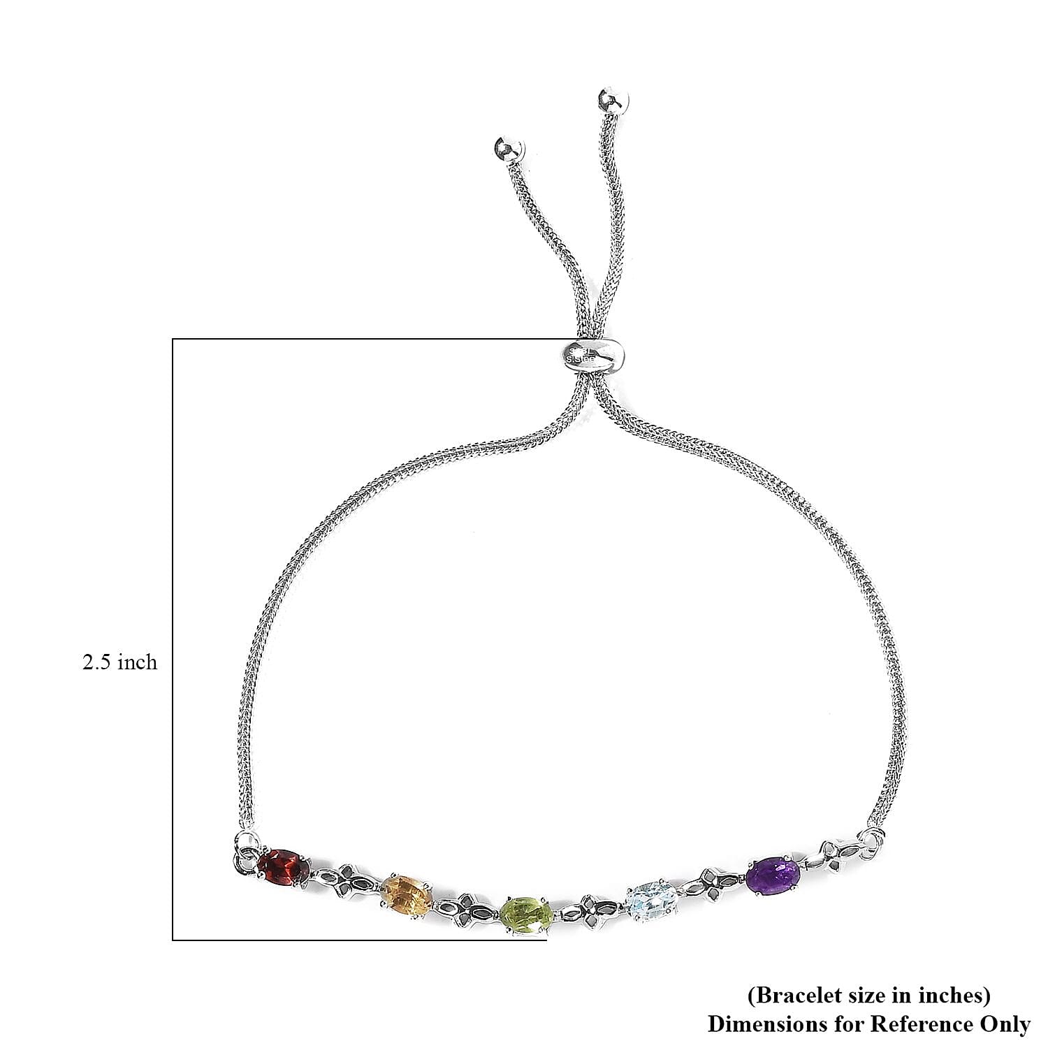 Karis Multi Gemstone Bolo Bracelet in Platinum Bond and Stainless Steel 2.15 ctw