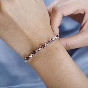 Karis Mozambique Garnet 2.75 ctw Bracelet in Platinum Bond Stainless Steel, Adjustable Bolo Bracelet