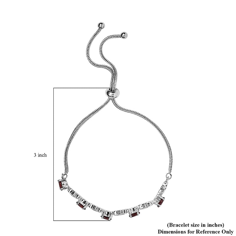 Karis Mozambique Garnet 2.75 ctw Bracelet in Platinum Bond Stainless Steel, Adjustable Bolo Bracelet