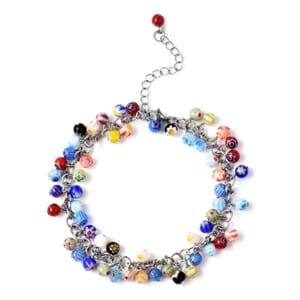 Multi Color Murano Style Beaded Charm Anklet 9-11 Inches in Stainless Steel