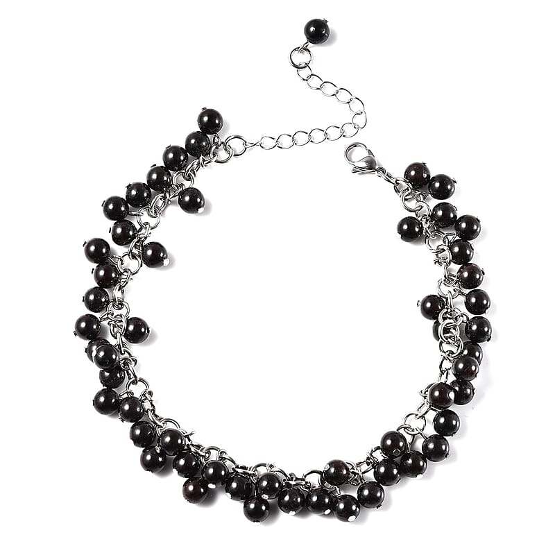 Mozambique Garnet Anklet in Stainless Steel (9 in) 75.00 ctw
