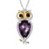 GP Rose De France Amethyst and Multi Gemstone Owl Pendant Necklace 20 Inches in 14K Yellow Gold and Platinum Over Sterling Silver 3.75 ctw image number 0