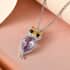 GP Rose De France Amethyst and Multi Gemstone Owl Pendant Necklace 20 Inches in 14K Yellow Gold and Platinum Over Sterling Silver 3.75 ctw image number 4