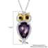 GP Rose De France Amethyst and Multi Gemstone Owl Pendant Necklace 20 Inches in 14K Yellow Gold and Platinum Over Sterling Silver 3.75 ctw image number 7