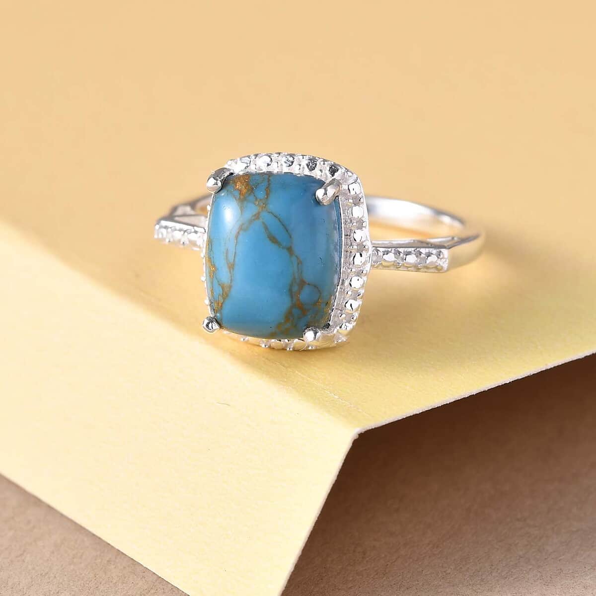 Mojave Blue Turquoise Solitaire Ring in Sterling Silver 3.10 ctw image number 1