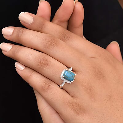 D'Joy Mojave Blue Turquoise 3.15 ctw Solitaire Ring in Sterling Silver (Size 10.0)