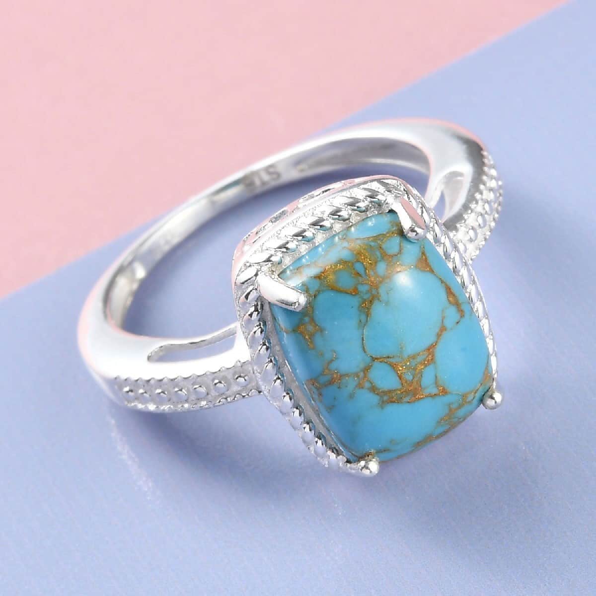 Mojave Blue Turquoise Solitaire Ring in Sterling Silver (Size 7.0) 3.15 ctw image number 1