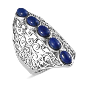 Karis Lapis Lazuli Openwork Elongated Ring in Platinum Bond (Size 5.0) 3.25 ctw