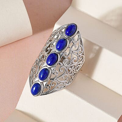 Karis Lapis Lazuli Openwork Elongated Ring in Platinum Bond (Size 5.0) 3.25 ctw