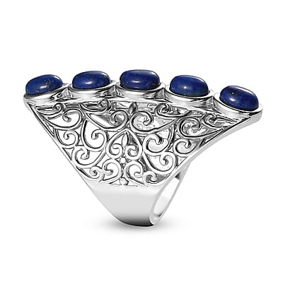 Karis Lapis Lazuli Openwork Elongated Ring in Platinum Bond (Size 5.0) 3.25 ctw