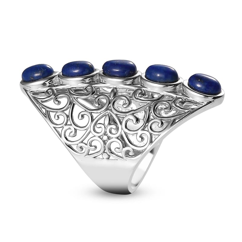 Karis Lapis Lazuli Openwork Elongated Ring in Platinum Bond (Size 5.0) 3.25 ctw
