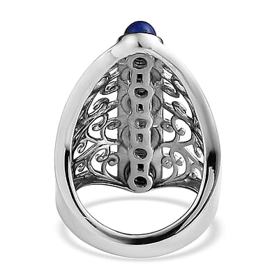 Karis Lapis Lazuli Openwork Elongated Ring in Platinum Bond (Size 5.0) 3.25 ctw