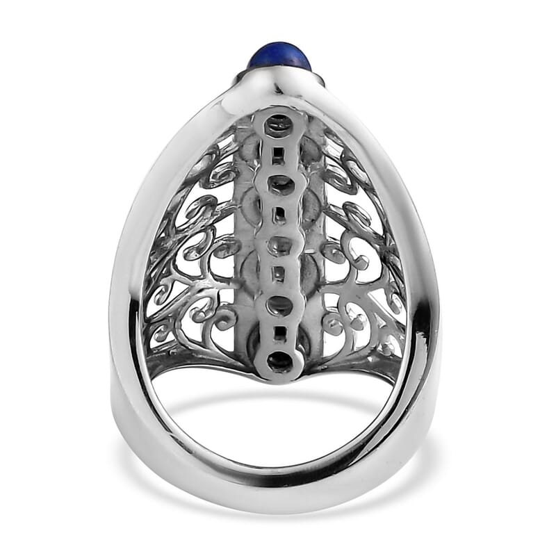 Karis Lapis Lazuli Openwork Elongated Ring in Platinum Bond (Size 5.0) 3.25 ctw
