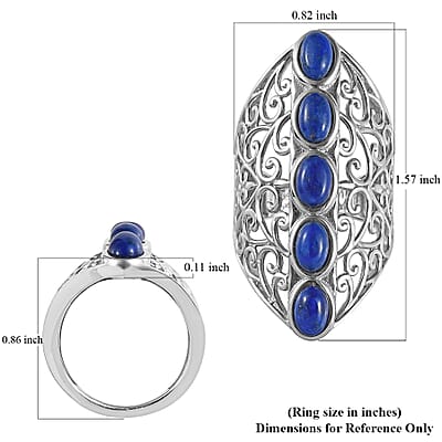 Karis Lapis Lazuli Openwork Elongated Ring in Platinum Bond (Size 5.0) 3.25 ctw