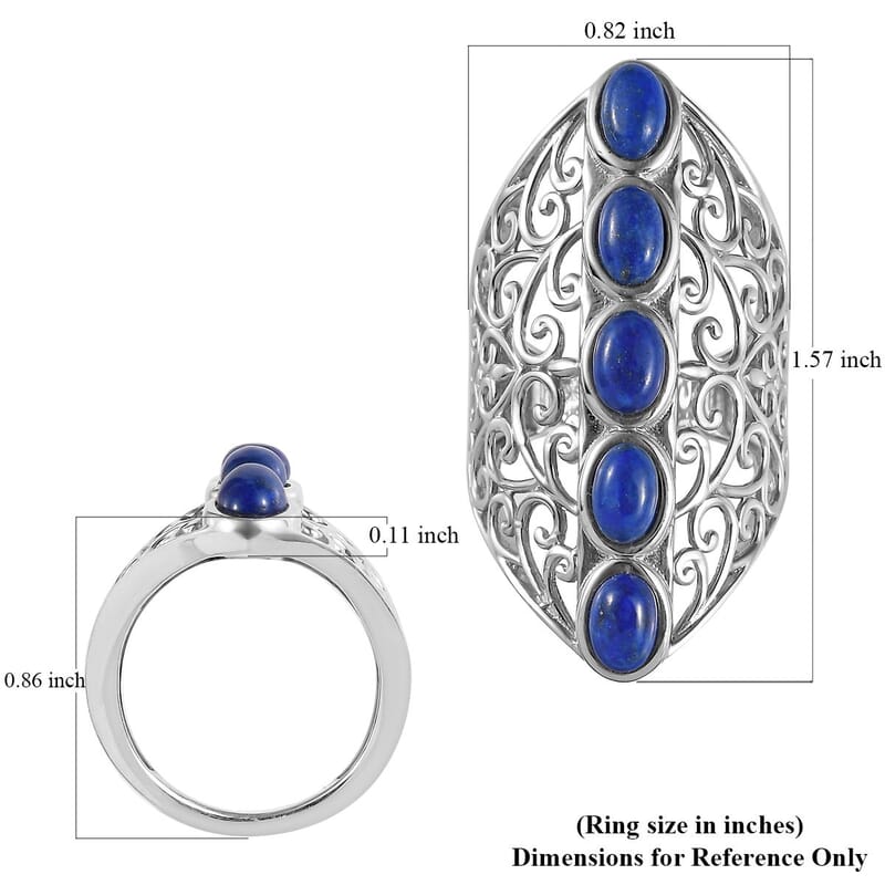 Karis Lapis Lazuli Openwork Elongated Ring in Platinum Bond (Size 5.0) 3.25 ctw